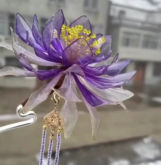 Horquilla de flor artificial hecha a mano color púrpura para regalo de cumpleaños de niñas
