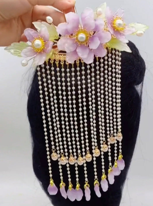 Jepit rambut mewah buatan tangan dengan jepit rambut bunga glasir berwarna rumbai besar sebagai hadiah khusus aksesoris pribadi