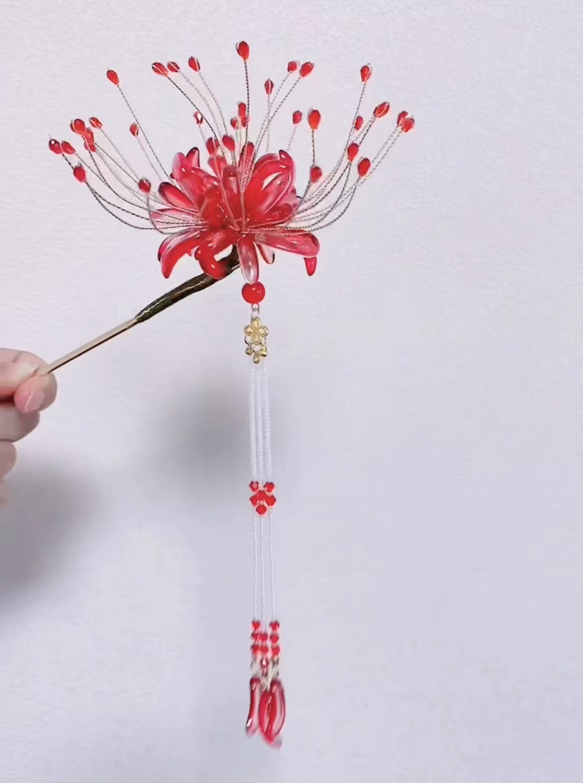 Hanmdade spider lily flower hairpin Chinese Hanfu style for girls personalized birthday gift