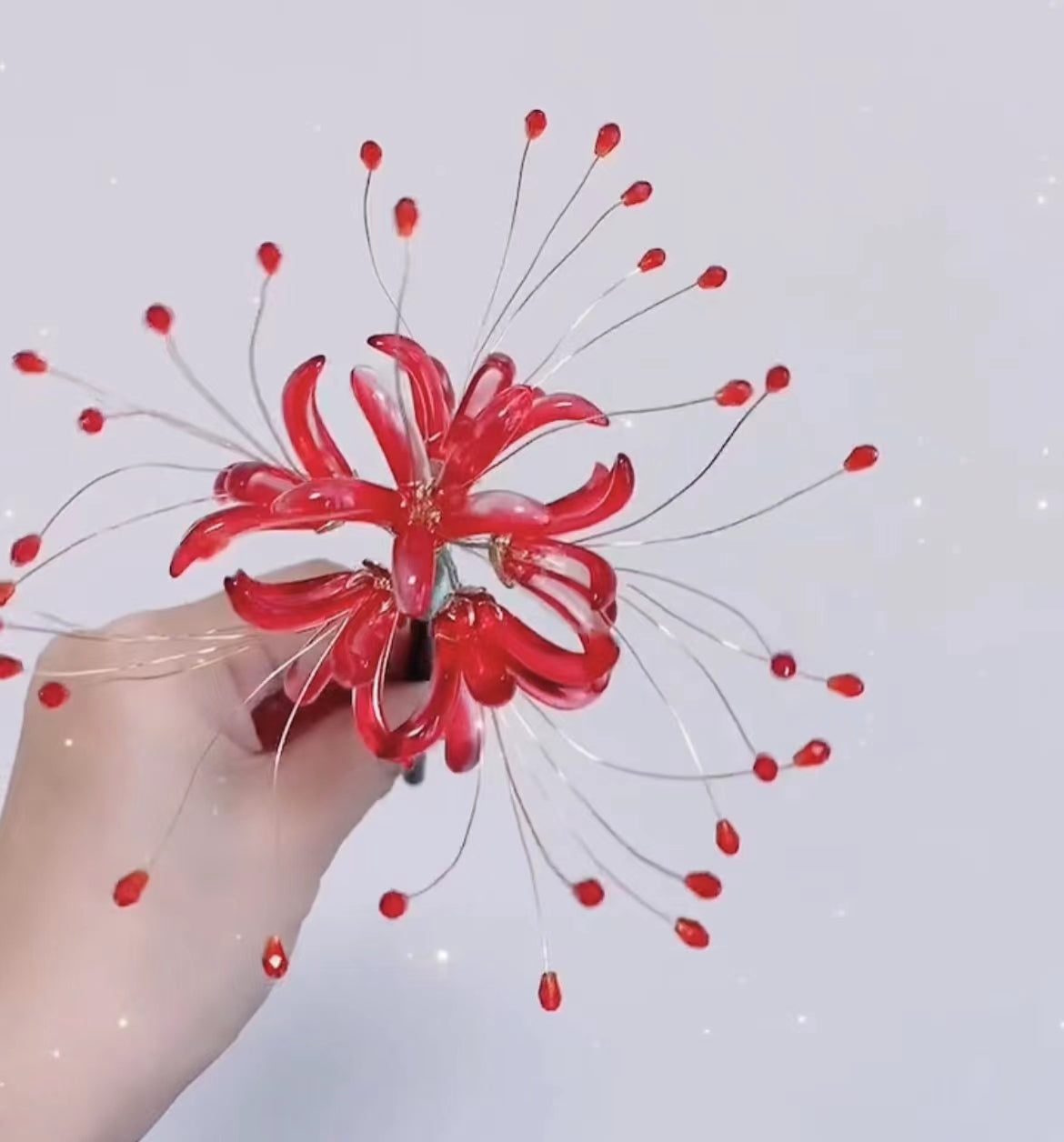 Hanmdade spider lily flower hairpin Chinese Hanfu style for girls personalized birthday gift