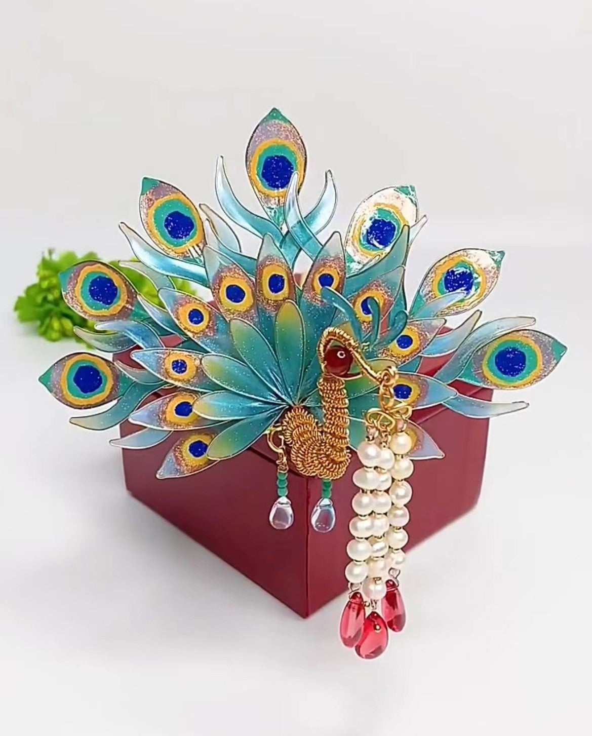 Joyería de fantasía personalizada hecha a mano, horquilla de pavo real, accesorios personalizados