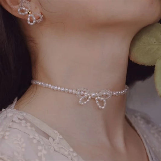 Handmade diy fashion mutiara manik-manik kristal kalung anting-anting set hadiah ulang tahun kustom