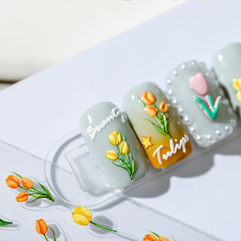 Nail decal stiker mewah populer bunga 3d nail art bungkus tambalan perekat diri 