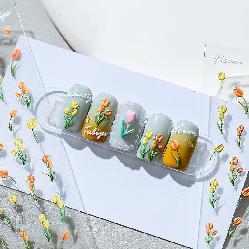 Nail decal stiker mewah populer bunga 3d nail art bungkus tambalan perekat diri 