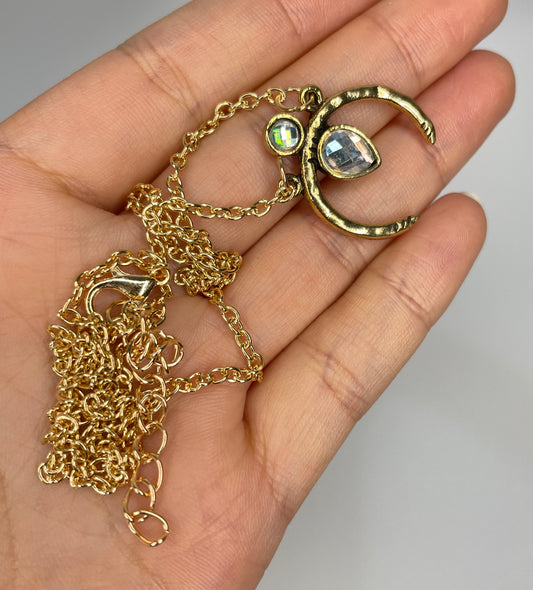 Handmade necklace retro moon gold color pendant