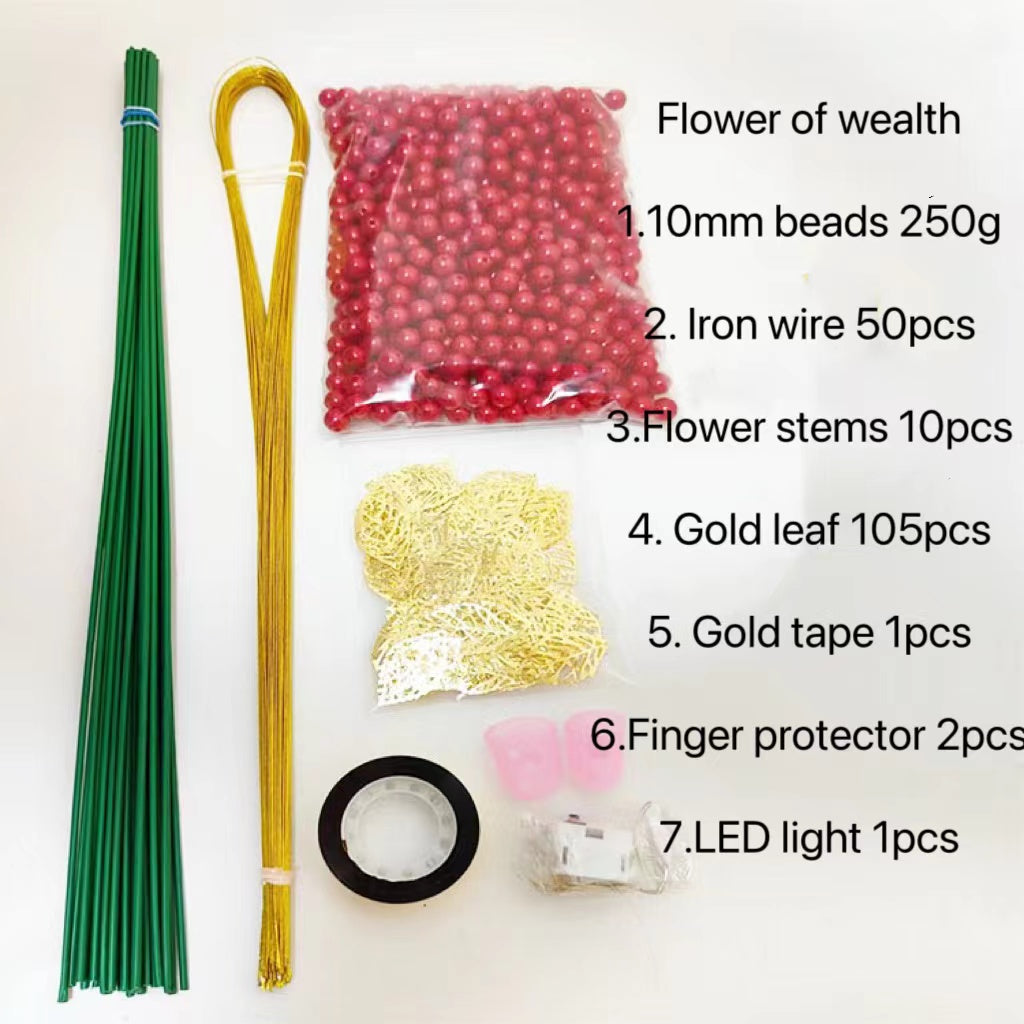 Handmade diy whole sets red beads wealth flower home decoration goden petal raw material accessories