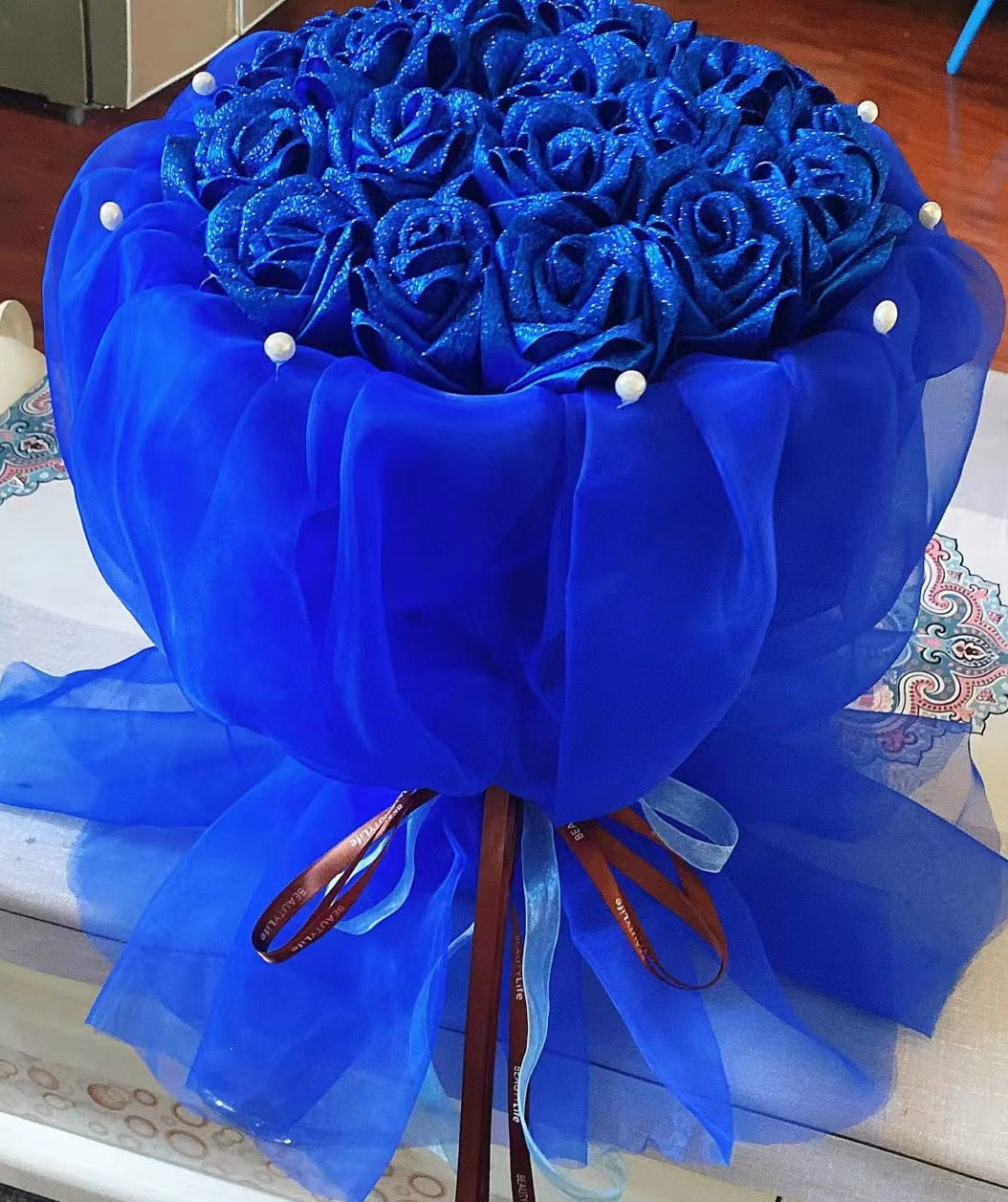Handmade diy custom ribbon rose flower 33pcs finish products for birthday gift