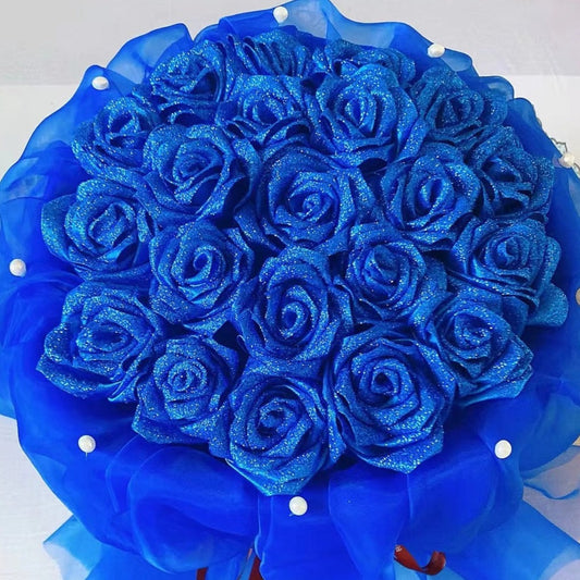 Buatan tangan diy kustom pita bunga mawar bluelover 33pcs produk jadi untuk hadiah pacar ulang tahun