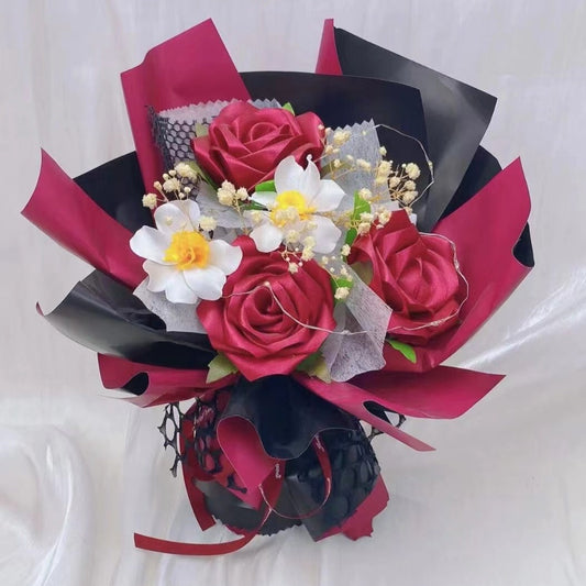 Handmade diy custom ribbon rose flower 3pcs finish products for birthday girlfriend gift