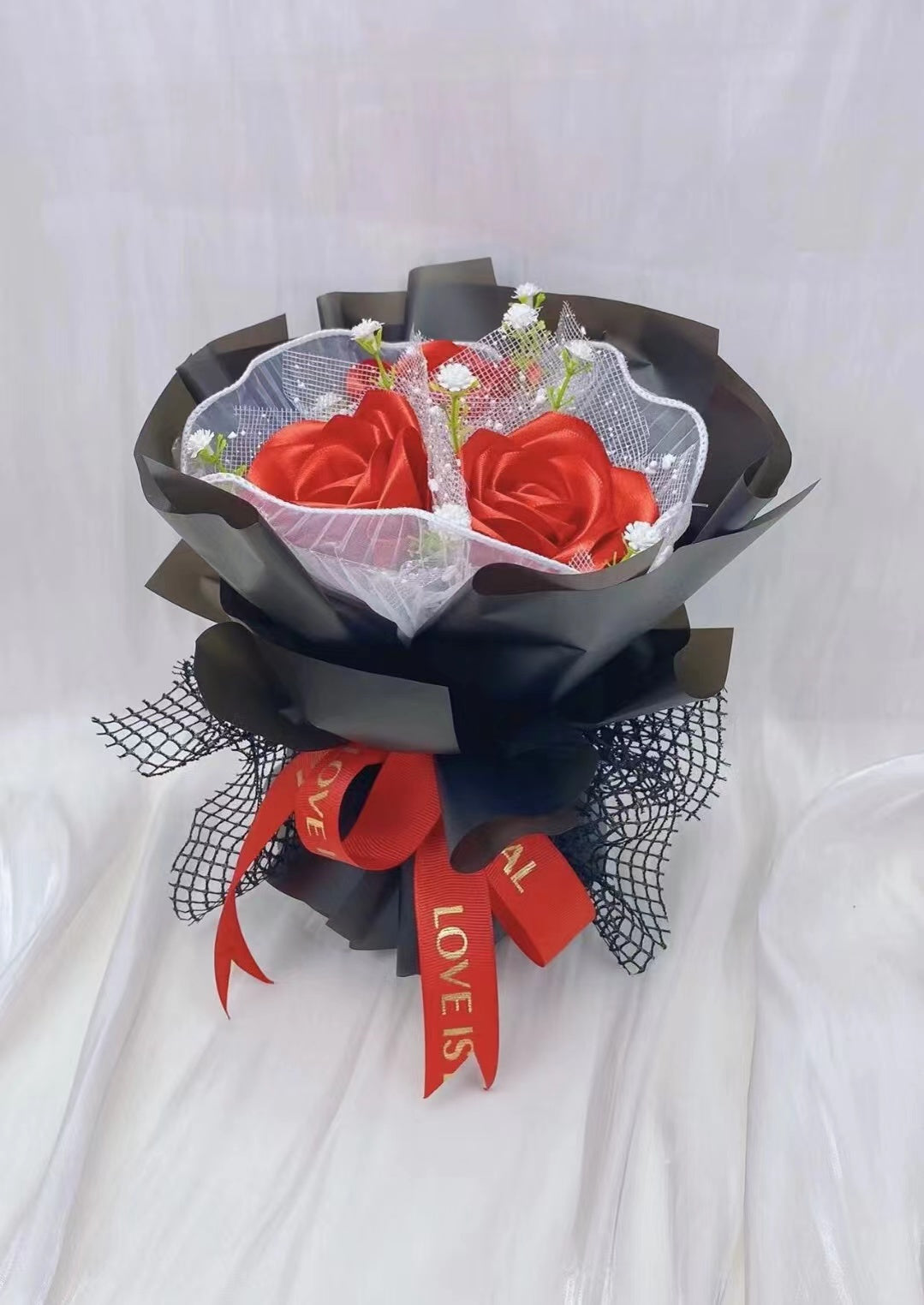 Handmade diy custom ribbon rose flower 3pcs finish products for birthday girlfriend gift