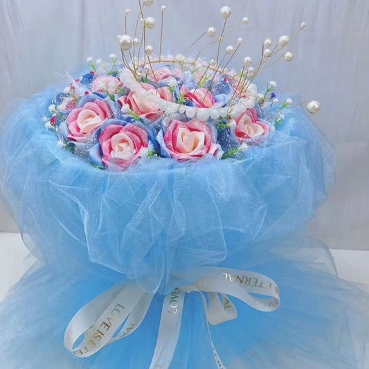 Handmade diy custom ribbon rose flower multil color 33pcs finish products for birthday girlfriend gift
