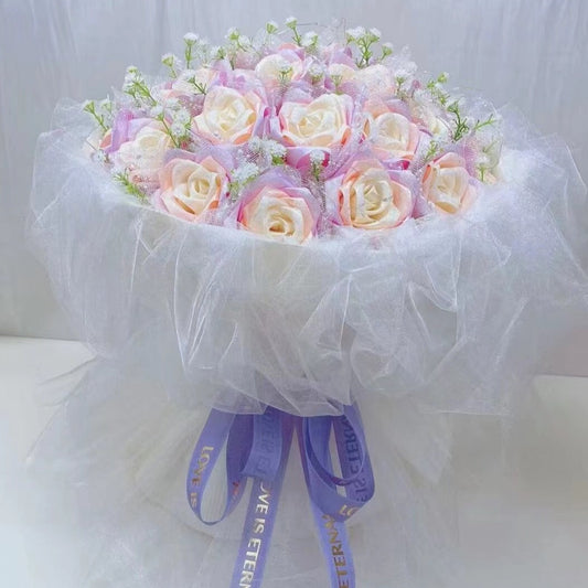 Handmade diy custom ribbon rose flower multil color 33pcs finish products for girlfriend gift