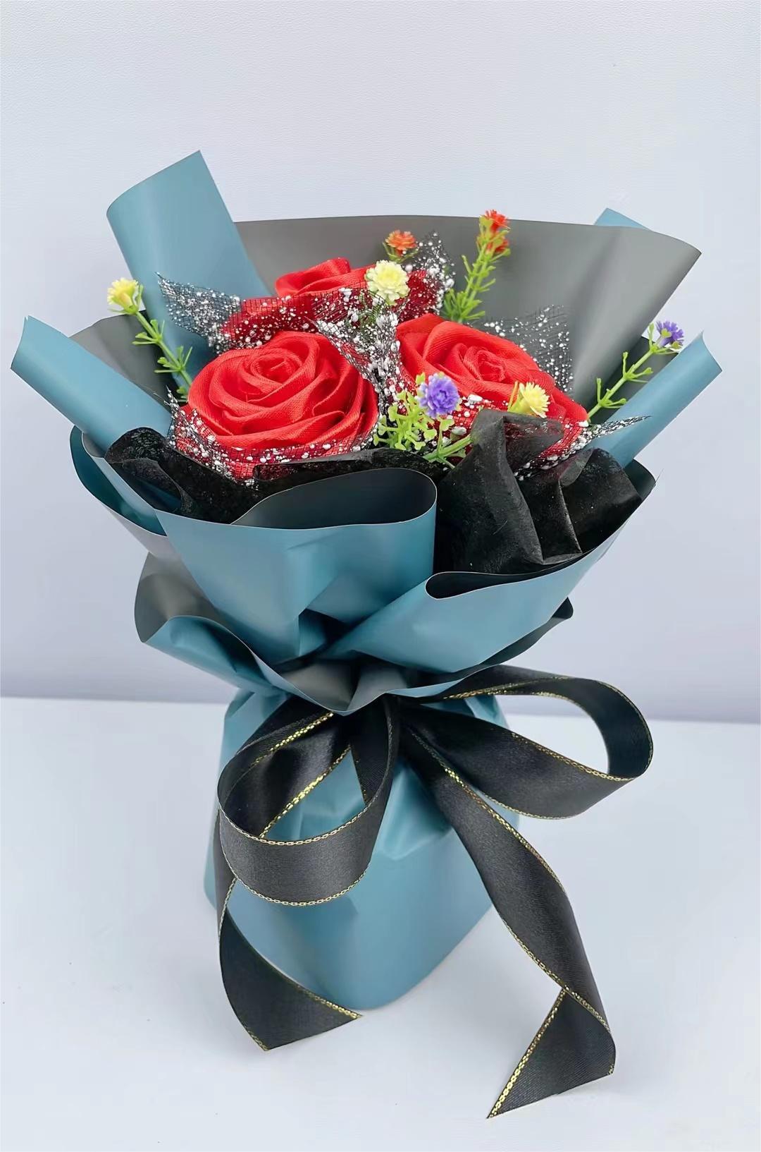 Handmade diy kustom pita bunga mawar 3pcs produk selesai untuk hadiah ulang tahun pacar