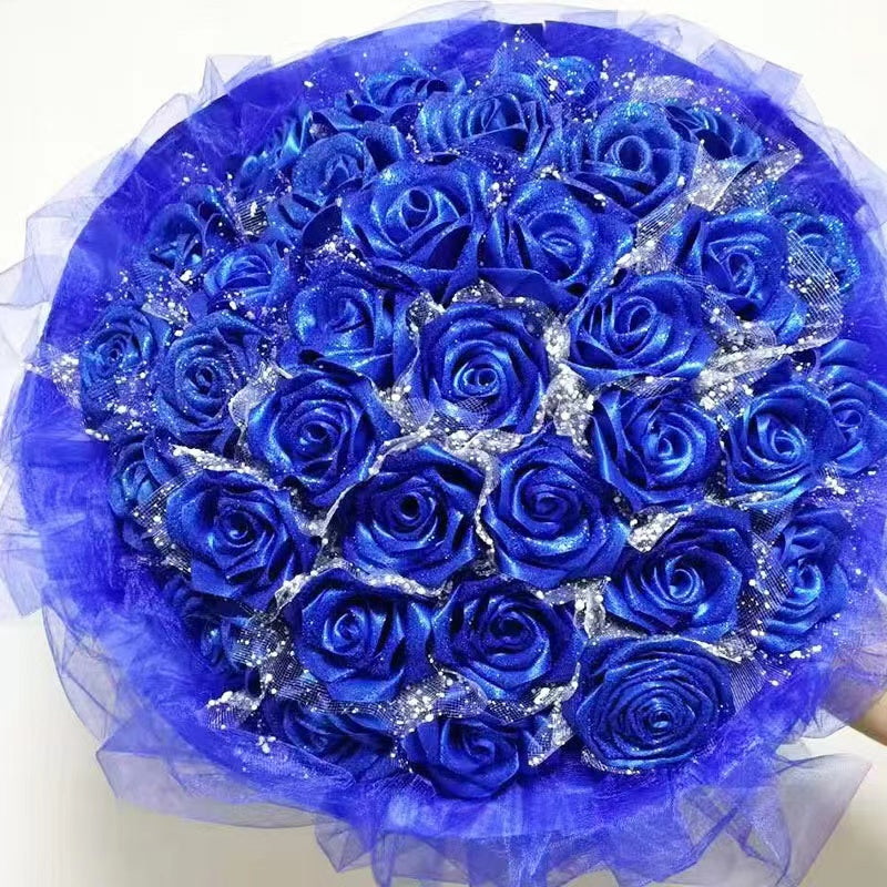Handmade diy custom ribbon bluelover rose flower 33pcs finish products for birthday girlfriend gift