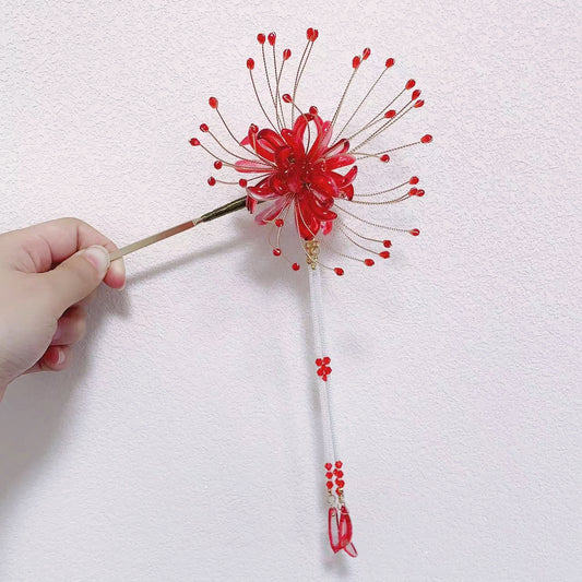 Handmade red spider lily equinox higanbana flower hair products custom gift personalized accessories