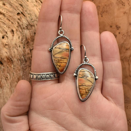 Handmade stone earrings retro irregular thumping earrings creative drop yellow tiger stone earring